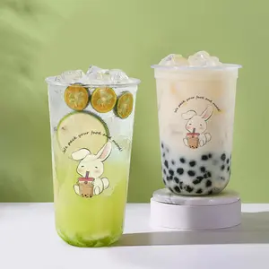 LOKYO Custom ized transparent zu gehen Obst Tee Boba Tasse 16oz u Form Kunststoff Einweg becher mit Deckel