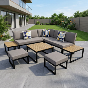 Fabriqué au Vietnam, ensemble de canapés de jardin modernes et confortables de haute qualité, KD avec table en bois et coussins pour l'intérieur/l'extérieur, loisirs en plein air - Product Image 1