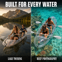 Kayak transparent en polycarbonate pour 2 personnes, double siège, canoë transparent, bateau à rames pour les sports nautiques en station balnéaire
