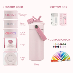 Borraccia Termica Sportiva Personalizzabile con Logo, 14oz 18oz, Borraccia da Viaggio per Bambini in Acciaio Inossidabile con Coperchio a Cannuccia - Product Image 4