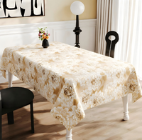 Nappe carrée de luxe en PVC bleu ciel à motifs floraux dorés, tailles personnalisables, imprimés réutilisables, imperméable, anti-taches, écologique, pour la maison
