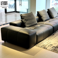 Canapé modulaire contemporain de luxe en cuir véritable italien noir avec pieds en bois massif et design sans dossier JIUSI J030