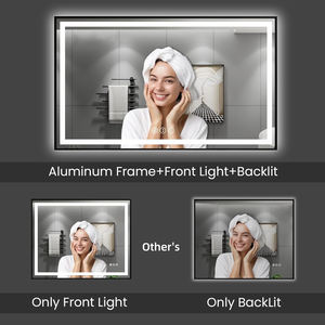 Miroir de salle de bain à LED avec cadre en aluminium CF, anti-éclats, anti-buée, à intensité variable, rétroéclairage <span class=keywords><strong>avant</strong></span> et arrière, 3 couleurs, miroir de maquillage - Product Image 2