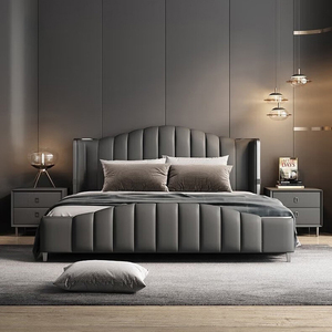 Meubles de chambre à coucher d'hôtel en bois de pin moderne de luxe léger lit King Size double pour ensemble de chambre à coucher - Product Image 3