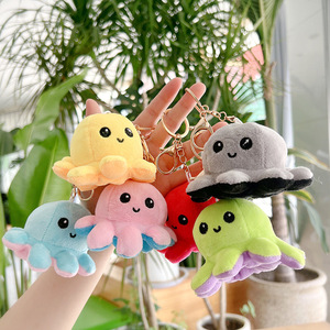 Cute Ocean Animal Plushie Keychain Cor Cartoon Animal Soft Stuffed Doll Bags Pendant Car Key Ring Reversível Octopus Keychain