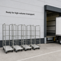 Chariot de manutention pliant robuste avec cage de rangement en treillis métallique pour tri express en entrepôt