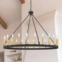 Lustre industriel rétro rustique de style américain en fer noir à 24 ampoules, idéal pour bar, restaurant, salon, villa