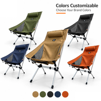 Kursi Camping Ringan Sandaran Tinggi 600D Oxford Rangka Aluminium Dengan Bantal Sandaran Kepala dan Kantong Tempat Cangkir untuk Perjalanan