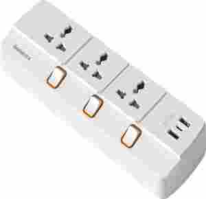 ABS Fireproof <b>Extension</b> <b>Socket</b> 10A 3 Outlets 3 <b>USB</b> Ports Universal Power Strip Overload Switch 2500W - Product Image 1