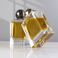 Flacon de parfum haut de gamme brillant avec bouchon en zamac, 30ml 50ml 100ml, en verre transparent poli avec atomiseur carré