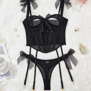 Прозрачное Сетчатое нижнее белье с бантом прозрачная рыболовная сетка на шнуровке боди-стринги сексуальное женское нижнее белье - Product Image 6