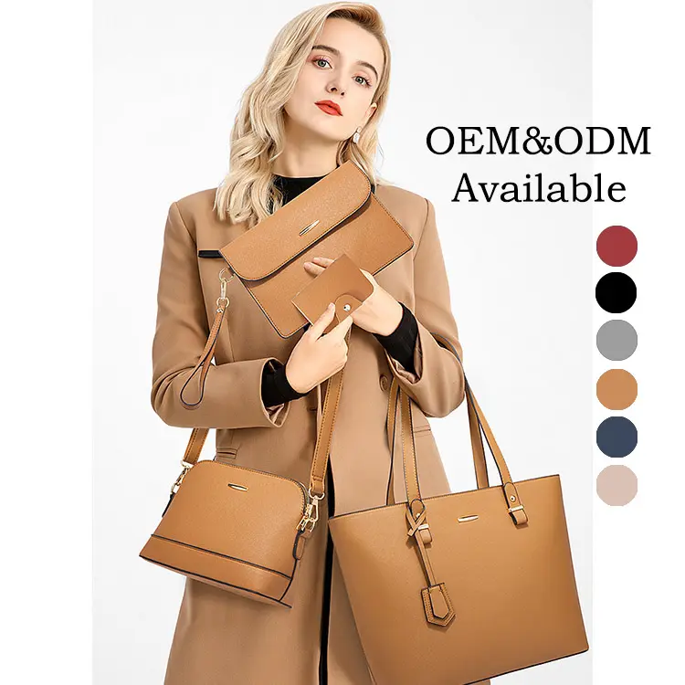 Ready Stock Wholesale Ladies Large Capacity Messenger Bag Vegan Leather Tote Bag Women Handbag and Satchel Purse Set