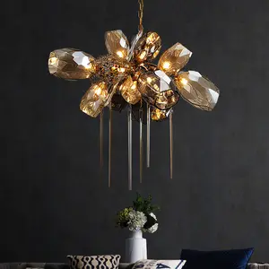Luxury Dinning Ceiling Lamp Art Colored Blown Murano Glass Chandelier Modern