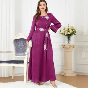 Purple Beaded Embroidery Gold Velvet Turkish Modest Fancy Dresses Ladies Women Pakistani