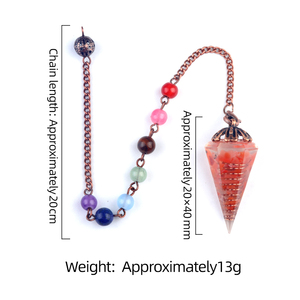 Chaîne en pierre de cristal multicolore et pendule spirituel en pierre de cuivre antique, utilisés pour la divination, la sorcellerie et l'hypnose - Product Image 3