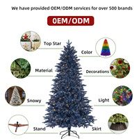 Arbre de Noël bleu réaliste en PVC/PE haute densité, à charnières faciles à assembler, sans interstices, personnalisable en usine, avec lumières, fournisseur OEM/ODM