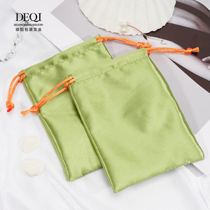 DEQI Packaging Jewellery Custom Size Double Drawstring Satin Ring Earring Jewelry <b>Pouch</b> 10*12 cm Dust Bag with Logo Printed - Product Image 3