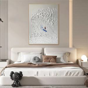 Peinture à l'huile abstraite originale peinte à la main, ciel et océan, art abstrait doux et neutre, art mural 3D, cadeau pour la maison, l'hôtel ou un déménagement - Product Image 1