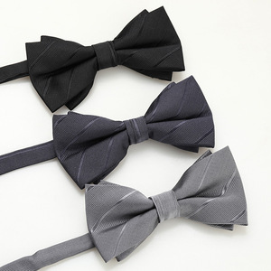 Papillon da Sposo Bordeaux a Doppio Strato in Jacquard di Poliestere Nero per Matrimonio Uomo Donna - Product Image 3