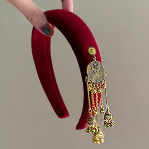 ربطات رأس سوداء مخملية واسعة شرابة للنساء والفتيات رباط رأس للحفلات أغطية رأس إكسسوارات يدوية عتيقة - Product Image 3