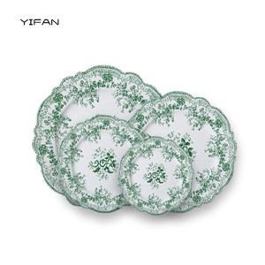 طقم عشاء من البورسلين العظمي حافة دانتيل أطباق ملونة زهور ديكور أدوات مائدة زفاف طقم عشاء سيراميك مخصص - Product Image 6