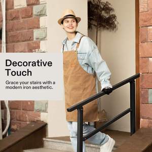 รั้วตาข่ายเหล็กดัดสำหรับภายนอกอาคาร ราวบันไดเหล็กดัดสำหรับขั้นบันได 1-7 สำหรับระเบียงและบันไดคอนกรีต สีดำ พร้อมที่เก็บของและชั้นวาง - Product Image 4