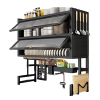 Organisateur de vaisselle multifonctionnel en métal à double couche pour évier de cuisine, support de rangement anti-poussière avec drainage, type moderne sur pied