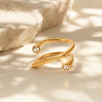 Trendy Gold Plated Bypass Wrap Round CZ Ring Anti Tarnish Waterproof Stainless Steel Cubic Zirconia Jewelry for Women Ring