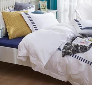 Luxury Quality White <strong>Satin</strong> Embroidered Line Hotel Bedding <strong>Duvet</strong> Cover <strong>Set</strong> for Selling - Product Image 2