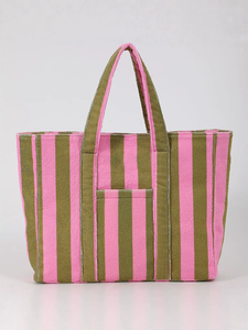 Bolsas de Playa de Tela de Rizo Personalizadas al por Mayor con Logotipo, Bolsas de Viaje a Rayas de Gran Capacidad para Mujer - Product Image 2
