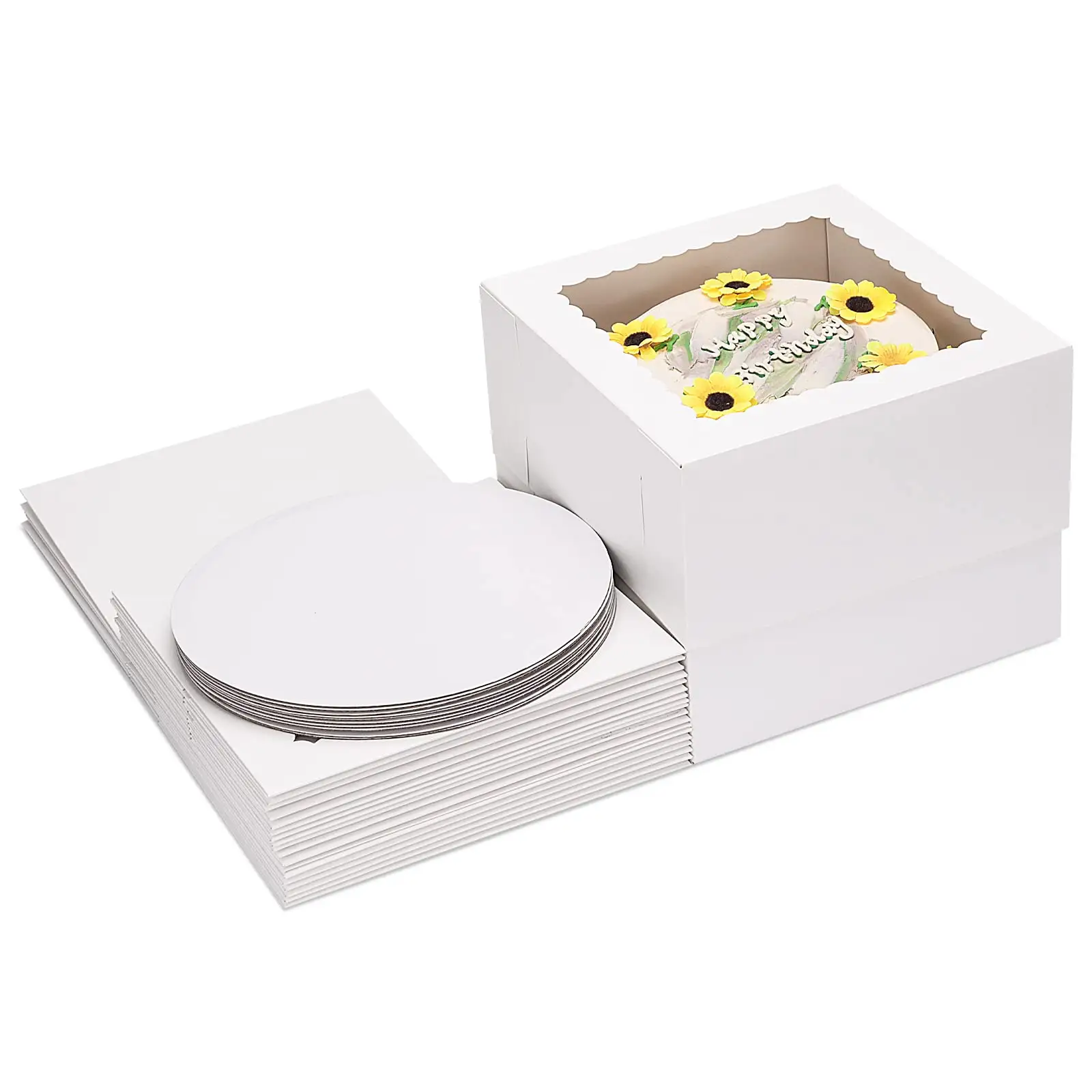 Moretoes 20pcs 10x10x8 Inches Cake Boxes with Cake Boards Set (10pcs Boxes and 10pcs Boards), White Tall Bakery Box with Window