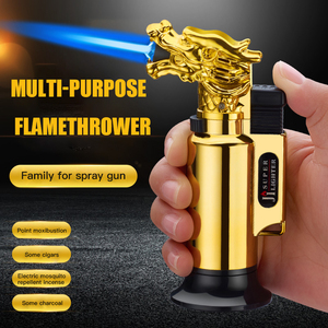 Encendedor de gas butano con diseño de dragón creativo personalizado, modelo de antorcha de llama de chorro a prueba de viento para ocasiones comerciales y fumar cigarros - Product Image 3