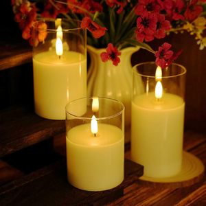 Bougies Pilier LED Scintillantes Sans Flamme en Verre, à Piles, Télécommandées, Lot de 5 pour Mariage et Décoration Intérieure, Vente en Gros - Product Image 1