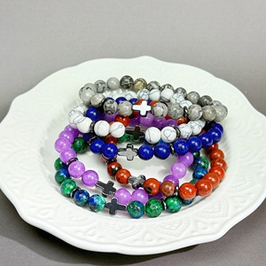 8mm rundes Lapislazuli-Perlen armband mit Diamant-Frauen-feinem buddhistischen Jubiläums geschenk, das Kristallkreuz-Kugel muster heilt - Product Image 3
