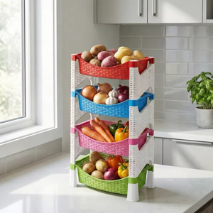 Custom Color 4 Tier Rattan <b>Kitchen</b> <b>Storage</b> Rack Durable Multi Layer Shelf Organizer for Pantry <b>Cupboard</b> Use - Product Image 4