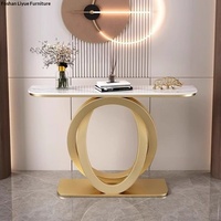 Mesa de Entrada de Estilo Italiano Moderno y Sencillo, Multifuncional, de Metal y Piedra, con Diseño Semicircular, de Lujo Ligero