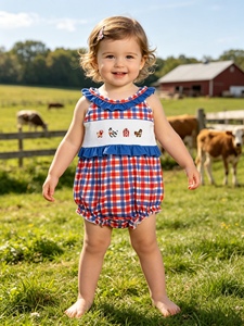 SR3192 rts Combinaison pour bébé fille, motif nœuds bleus, manches volantes, style bulle, vente en gros - Product Image 3