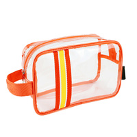 Sac de voyage cosmétique portable en PVC rayé imperméable à la mode pour femme avec fermeture éclair, article de maquillage transparent en vente chaude