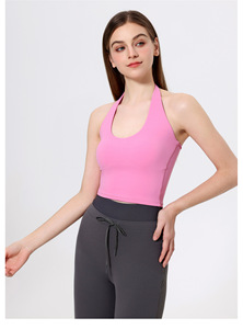 Top de Yoga sin Mangas con Cuello Halter y Cordones para Mujer, Top Corto con Relleno Extraíble, Ajuste Delgado, Suave y Elástico, Chaleco Deportivo para Pilates - Product Image 4