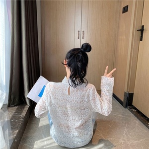 224蕾丝网纱立领打底衫批发时尚女式春季修身镂空薄款上衣T恤衬衫 - Product Image 6