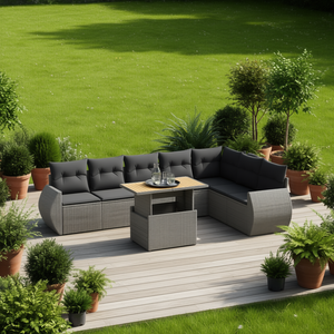 Modular Grey Pe <b>Rattan</b> Garden <b>Sofa</b> Set 6 Seater Outdoor Furniture Contemporary Design - Product Image 2