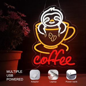 ป้ายไฟนีออนรูปสลอธสำหรับตกแต่งผนังบ้านหรือร้านกาแฟ ของขวัญสำหรับคนรักกาแฟ ป้ายไฟนีออนแบบสั่งทำได้ - Product Image 3