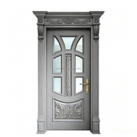 Porte en bois sculptée à la main de style vintage de 36*96 pouces avec verre décoratif, porte intérieure et d'entrée pré-montée