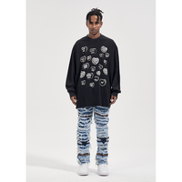 Jeans bleus pour hommes LILUO, jeans délavés et déchirés personnalisés, coupe slim, logo en cuir, streetwear
