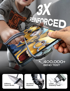 Cable USB Tipo-C de 240 W de Alta Velocidad y Cable USB-C de Carga Rápida de 240 W, Cable de Nailon Trenzado en Ángulo Recto, Cable de Carga USB-C 2 en 1 - Product Image 3