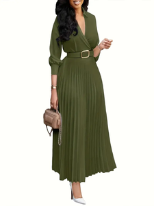 Alla moda da donna abiti primaverili eleganti da donna a maniche lunghe <span class=keywords><strong>con</strong></span> scollo a V <span class=keywords><strong>abito</strong></span> plissettato da ufficio abiti a linea <span class=keywords><strong>con</strong></span> <span class=keywords><strong>cintura</strong></span> - Product Image 5