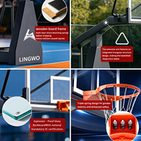 Système de support de basketball à hauteur fixe avec panneau arrière en verre trempé et panier de 45 cm avec rembourrage de poteau pour installation en salle de sport intérieure