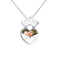 Personalized Kustom Emas Disepuh Hati Liontin Pesan Amplop Liontin Foto Kalung untuk Pecinta