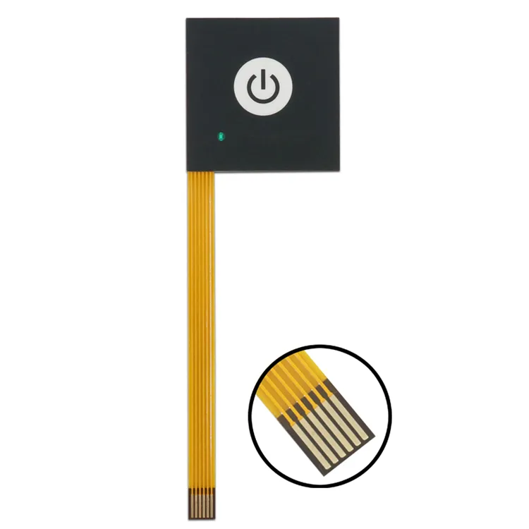 Een Knop Enkele Sleutel Zwarte Kleur Membraan Schakelaars Polyester Toetsenbord Prototype Toetsenbord Met Fpc Circuit En Groene Led Indicator