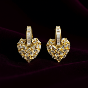 Orecchini a Cerchio Cuore Dorato in Oro 18K con Cristalli e Strass, Gioielli di Lusso da Donna per Feste - Product Image 2